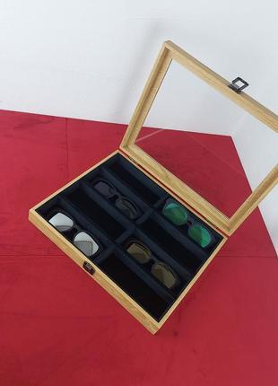Шкатулочка для хранения 8 очков с дерева дуб , 340*280*60мм, wooden organizer