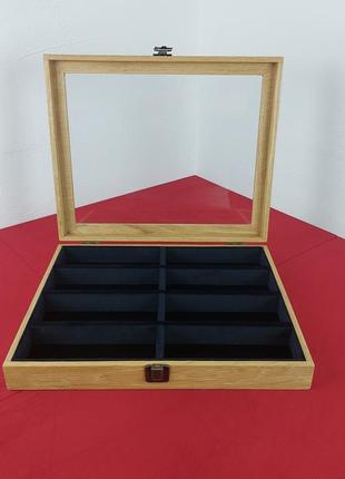 Шкатулочка для хранения 8 очков с дерева дуб , 340*280*60мм, wooden organizer