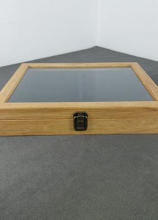 Шкатулочка для хранения 8 очков с дерева дуб , 340*280*60мм, wooden organizer