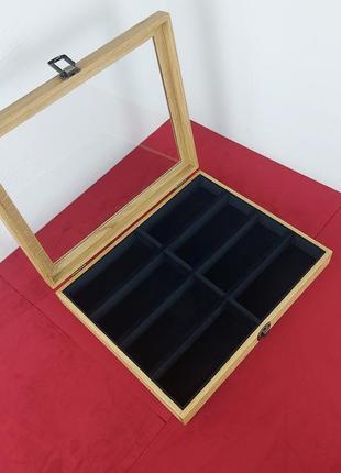 Шкатулочка для хранения 8 очков с дерева дуб , 340*280*60мм, wooden organizer