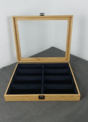 Шкатулочка для хранения 8 очков с дерева дуб , 340*280*60мм, wooden organizer