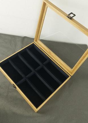 Шкатулочка для хранения 8 очков с дерева дуб , 340*280*60мм, wooden organizer