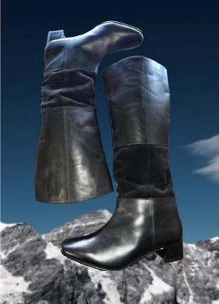 Зимние кожаные сапоги affaire de style dessus cuir высокие оригинальные черные, новые