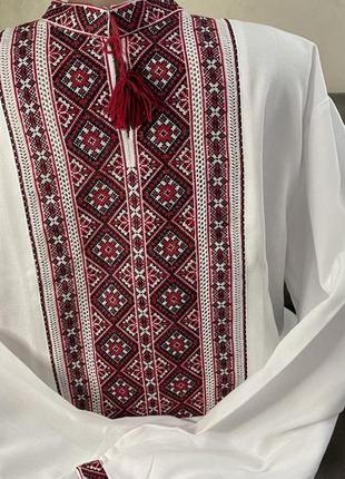 Стильна чоловіча вишиванка на білому полотні ручної роботи. ч-1901