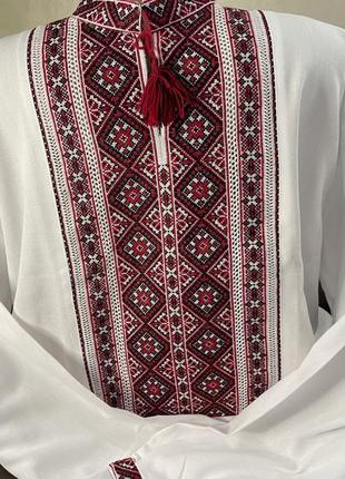 Стильна чоловіча вишиванка на білому полотні ручної роботи. ч-1901