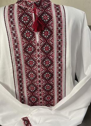 Стильна чоловіча вишиванка на білому полотні ручної роботи. ч-1901