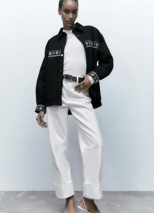 Оверсайз джинсовая куртка, рубашка с вышивкой zara, коллекция 2023 года, размер xs (s) и s(m)2 фото
