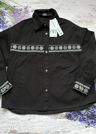 Оверсайз джинсовая куртка, рубашка с вышивкой zara, коллекция 2023 года, размер xs (s) и s(m)9 фото