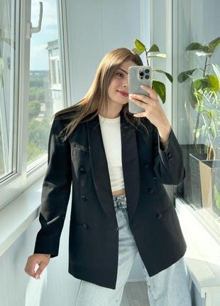Ідеальний чорний двобортний піджак з шерстю з чоловічого плеча 🖤 1+1=3