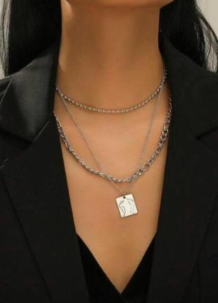 Трех ярусная женская цепочка под серебро