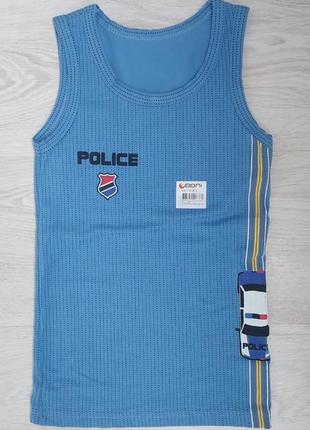 Хлопковая майка на мальчика с ярким принтом синего цвета