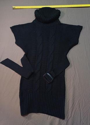 Грудь 90-100 см длинный до колен под пояс черный свитер 70% acrylic 30% wool size s-m