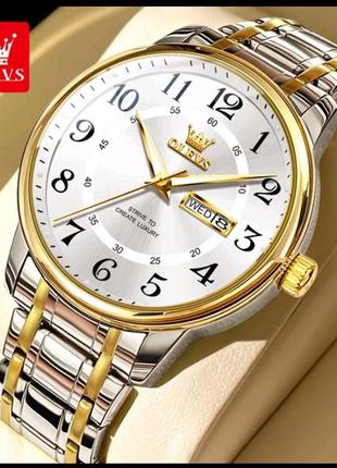 Olevs мужские часы двойной календарь светящиеся нержавеющая сталь римская цифра циферблат роскошный бренд.