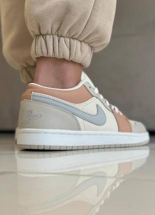 Nike air jordan low 1 crema grey бежеві кросівки  натуральна шкіра найк джордан брендові кросівки жіночі кожа6 фото