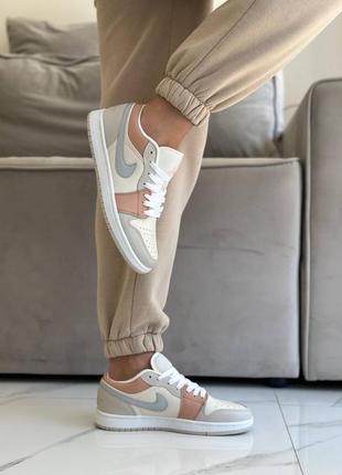 Nike air jordan low 1 crema grey бежеві кросівки  натуральна шкіра найк джордан брендові кросівки жіночі кожа2 фото