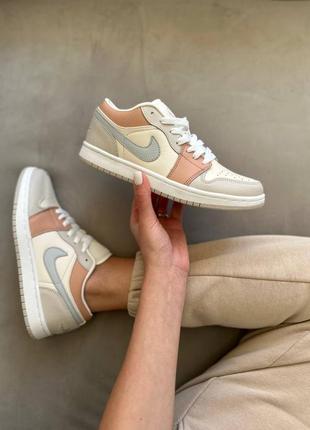 Nike air jordan low 1 crema grey бежеві кросівки  натуральна шкіра найк джордан брендові кросівки жіночі кожа4 фото