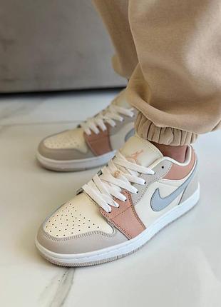 Nike air jordan low 1 crema grey бежеві кросівки  натуральна шкіра найк джордан брендові кросівки жіночі кожа3 фото