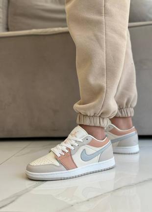 Nike air jordan low 1 crema grey бежеві кросівки  натуральна шкіра найк джордан брендові кросівки жіночі кожа7 фото