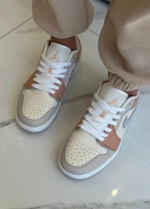 Nike air jordan low 1 crema grey бежеві кросівки  натуральна шкіра найк джордан брендові кросівки жіночі кожа9 фото