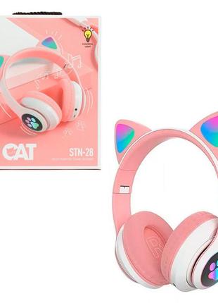 Bluetooth навушники з мікрофоном cat stn-28 рожеві