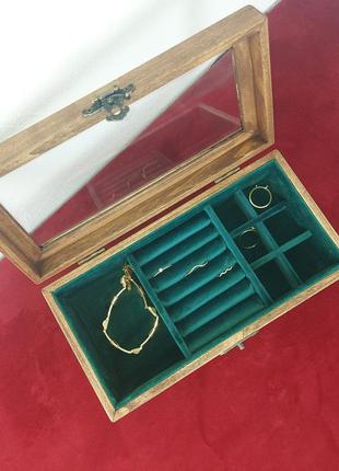 Шкатулка для прикрас зелений оксамит, тм wooden organizer 230*120*70 мм
