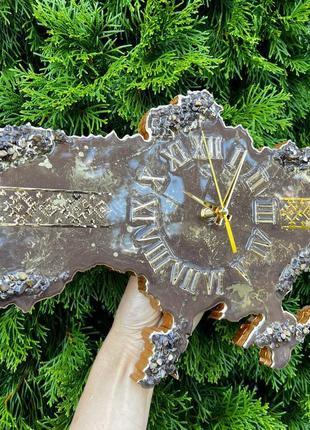 Часы настенные из эпоксидной смолы "карта украины" 40x25 см