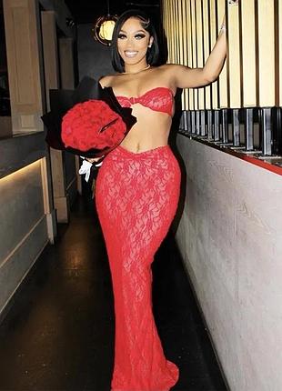 Костюм вечірній мереживний, спідниця та топ прозорий, на фотосесію, пляж, пляжний