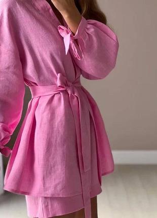 Костюм рубашка-кимоно и шорты лён3 фото