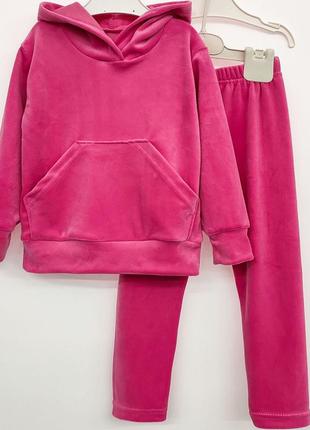 Костюм двійка дитячий підлітковий велюровий, худі — кенгуру лосини, для дівчинки баклажан фіолетовий