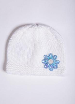 Детская шапка, молочно-голубого цвета с пайетками, 167r7802