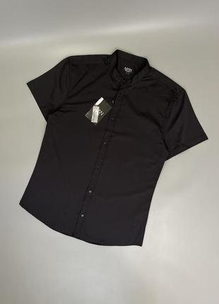Новая черная летняя рубашка boohoo, воротник стойка, классическая, шведка, тенниска5 фото