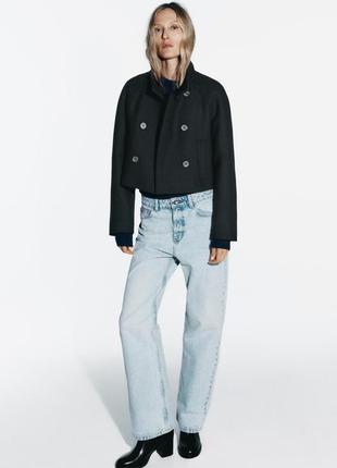 Zara двубортная куртка cropped со смешанной шерстяной ткани
