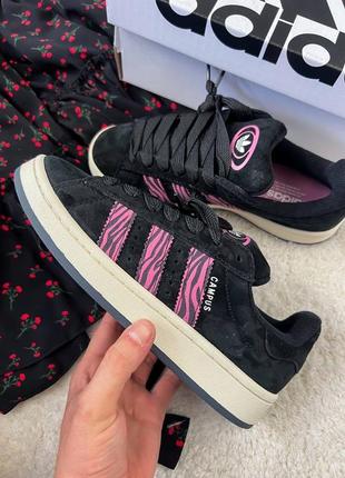 Кеды кроссовки на осень женские adidas girl campus black / pink zebra
