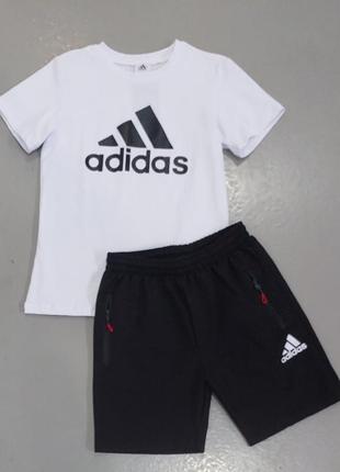 Спортивный подростковый костюм двойка адидас для физкультуры летний с шортами для мальчика молодежный на 9-15