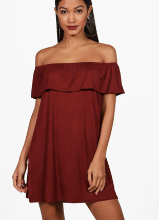 Бордовый короткий свободный сарафан из вискозы boohoo #188