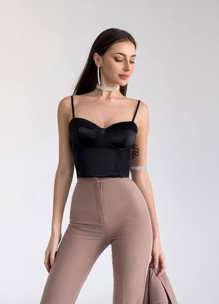 Жіночий атласний топ корсет, корсетний топ з чашками, з бретелями, класичний, базовий,...