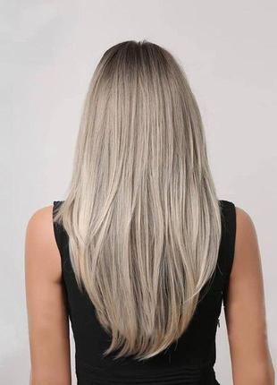 Женский парик прямые синтетические волосы средней длины с челкой и эффектом омбре, блонд