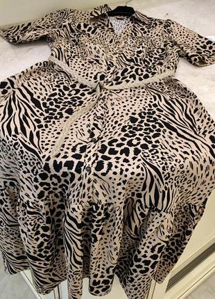 Нова.сукня сорочка міді з бавовни river island safari print cotton midi shirt  dress beige  size м3 фото