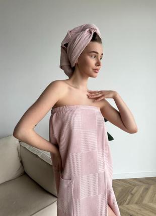 Вафельне парео рушник для лазні сауни на липучці жіноче банне парео подарунковий набір