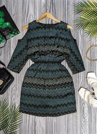 Тонкое платье с открытыми плечами в зигзаг zara #3681