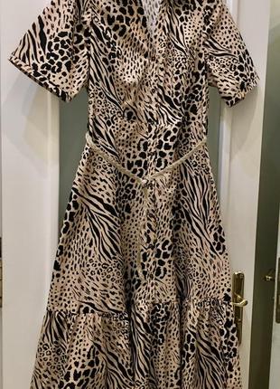 Нова.сукня сорочка міді з бавовни river island safari print cotton midi shirt  dress beige  size м