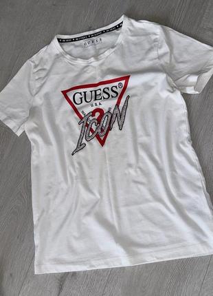 Guess оригинал футболка белая брендовая с камнями3 фото