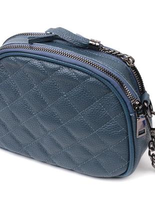 Стильная женская стеганая сумка из мягкой натуральной кожи vintage 22327 синяя2 фото