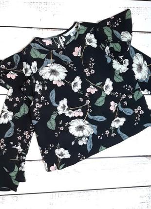 1+1=3 шикарная черная блуза блузка в цветочный принт redherring, размер 48 - 50