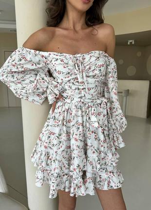 Сукня з льону нарядна жіноча в квітковий принт