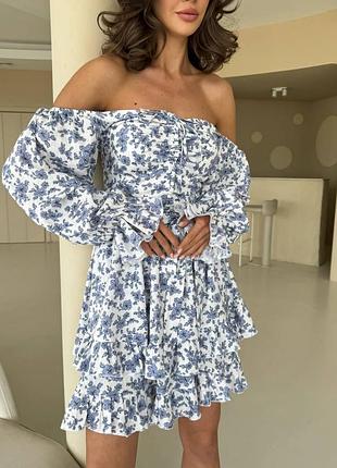 Сукня з льону нарядна жіноча в квітковий принт