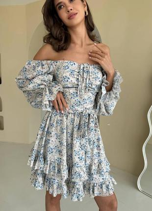 Сукня з льону нарядна жіноча в квітковий принт