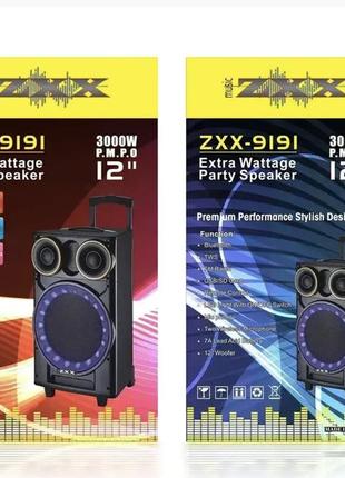 Акустична переносна колонка zxx-9191/ 8215 60вт 12" 67х38х32см tws/fm/usb/tf/sd/bt/rec/led/2mic (1)2 фото