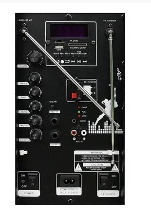 Акустична переносна колонка zxx-9191/ 8215 60вт 12" 67х38х32см tws/fm/usb/tf/sd/bt/rec/led/2mic (1)4 фото