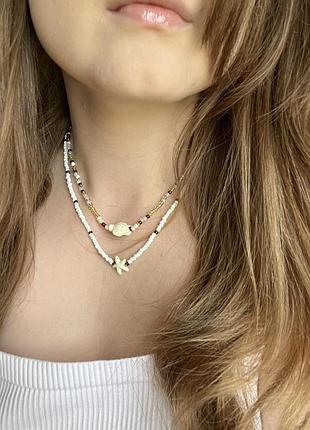 Двойная подвеска из бисера на лето